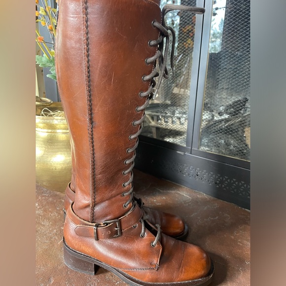 Colin Stuart Italian Leather Lace Up Riding Boots Womens 6 Cognac Tan. EUC - Picture 2 of 5